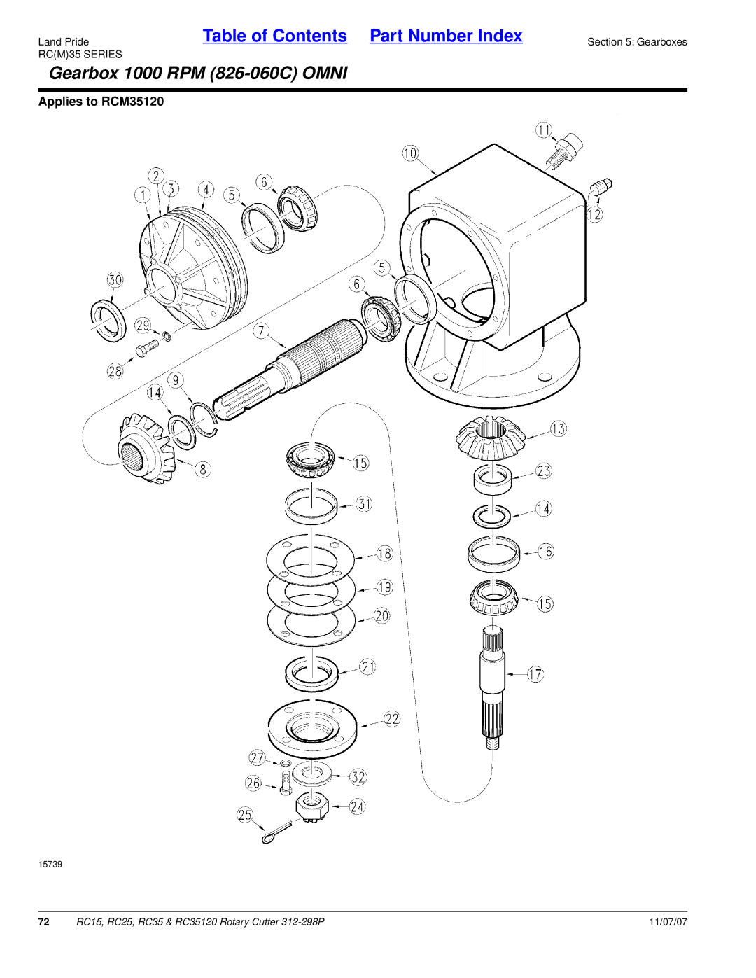 Land Pride RC35120, RC25, RC15 manual Gearbox 1000 RPM 826-060C Omni 