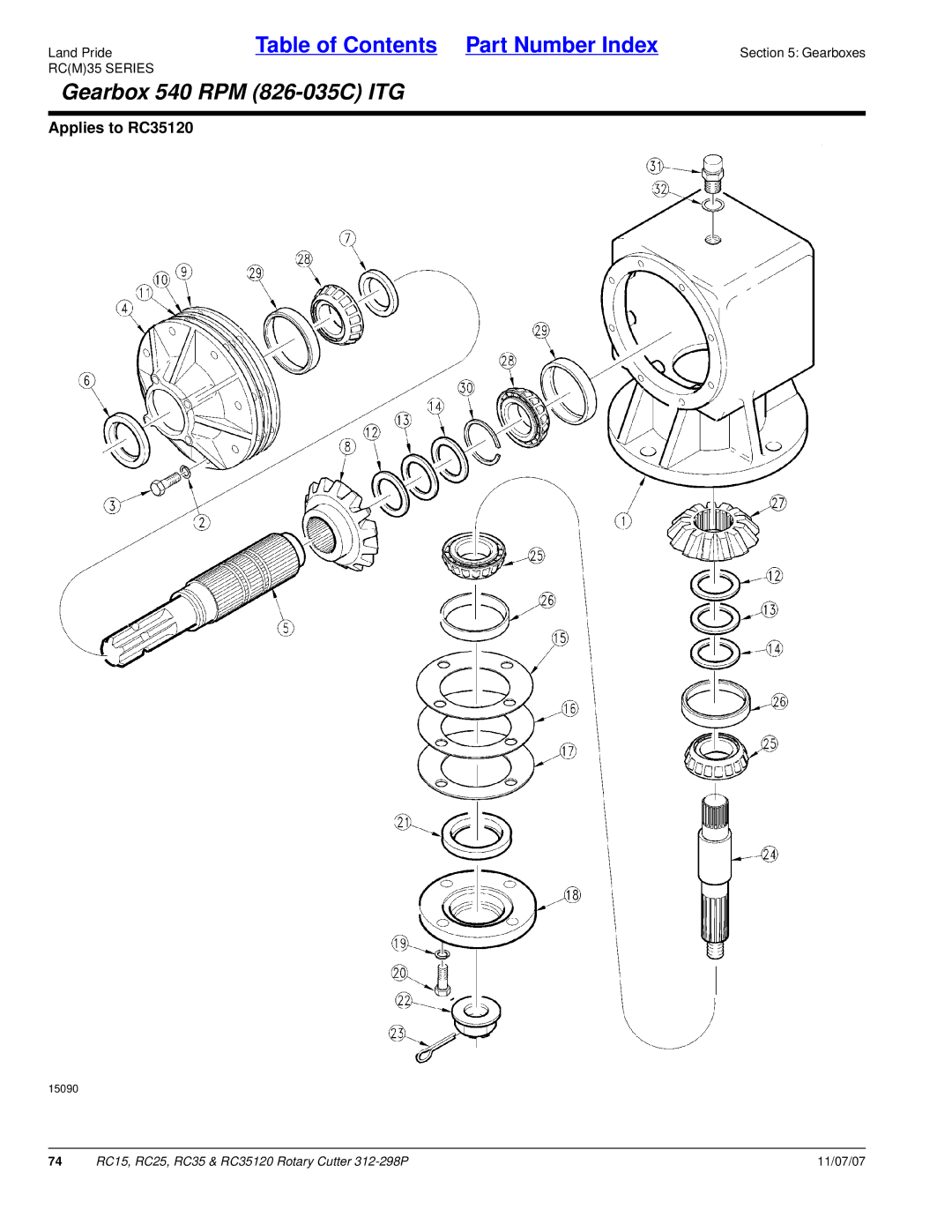 Land Pride RC25, RC35120, RC15 manual Gearbox 540 RPM 826-035C ITG 