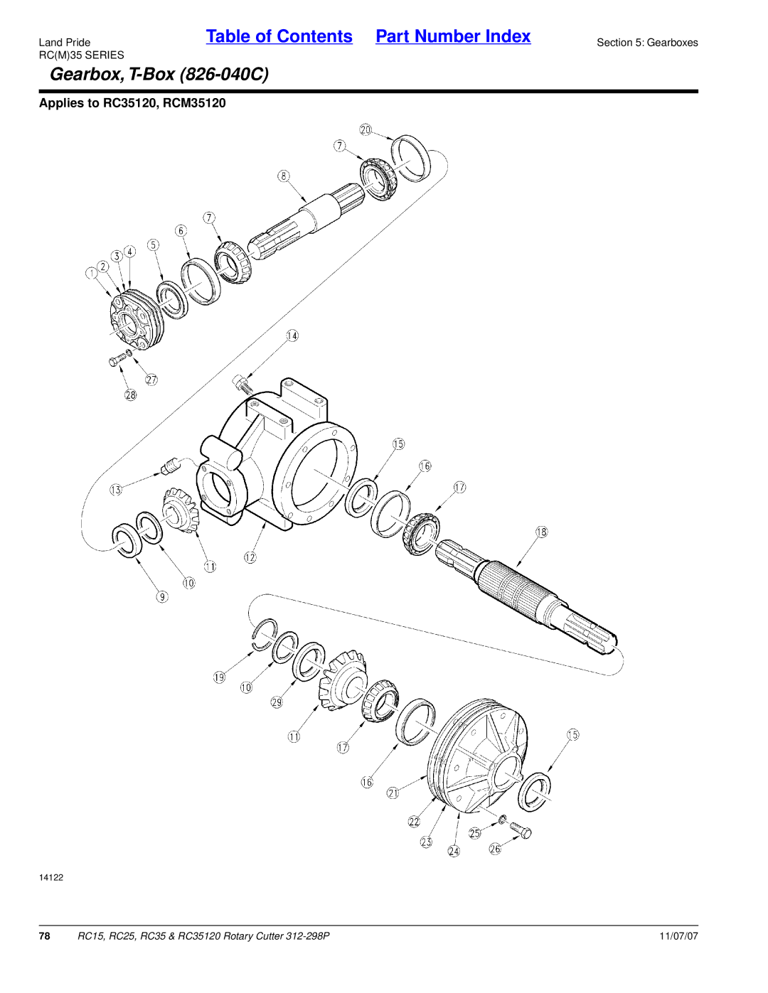 Land Pride RC25, RC35120, RC15 manual Gearbox,T-Box 826-040C 