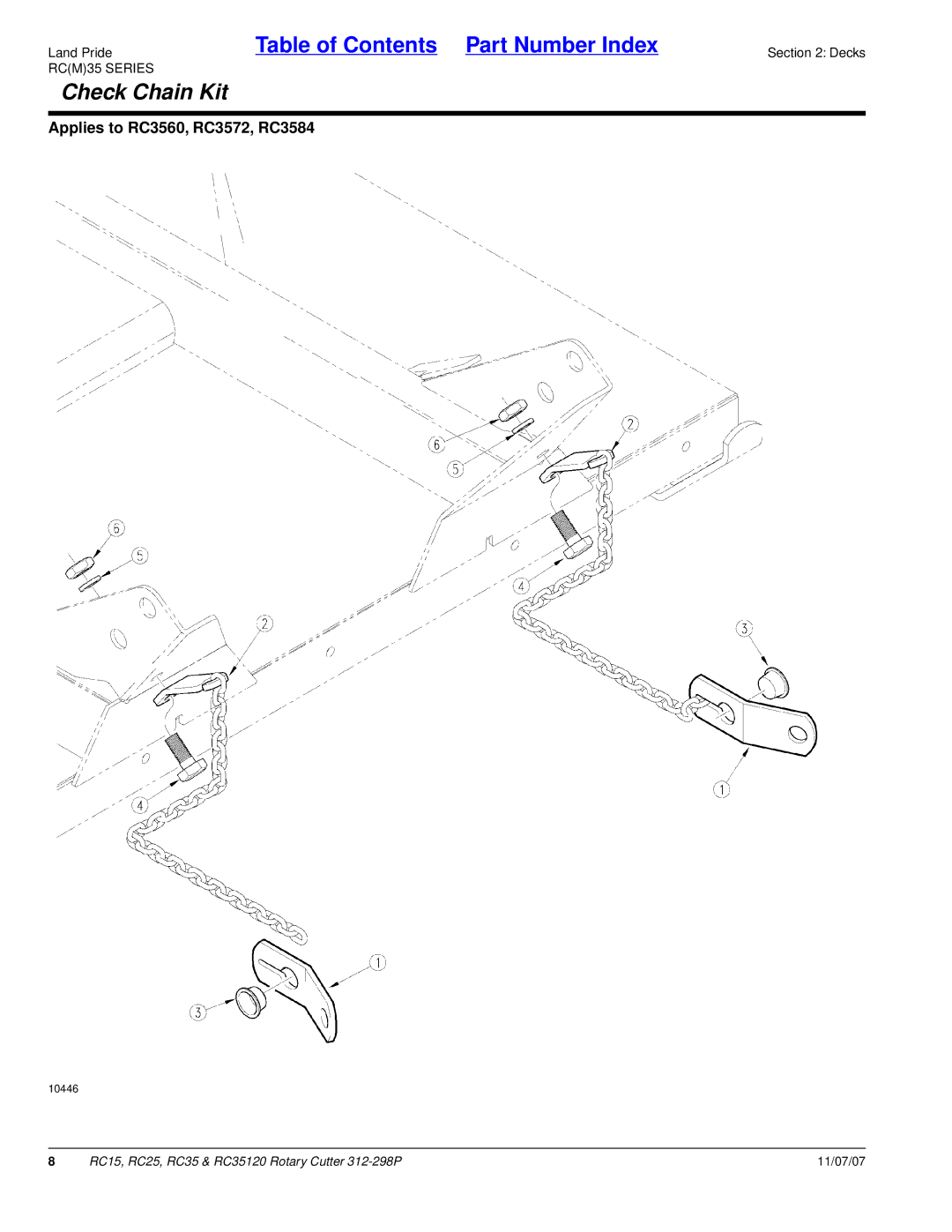 Land Pride RC35120, RC25, RC15 manual Check Chain Kit, RCM35 Series 