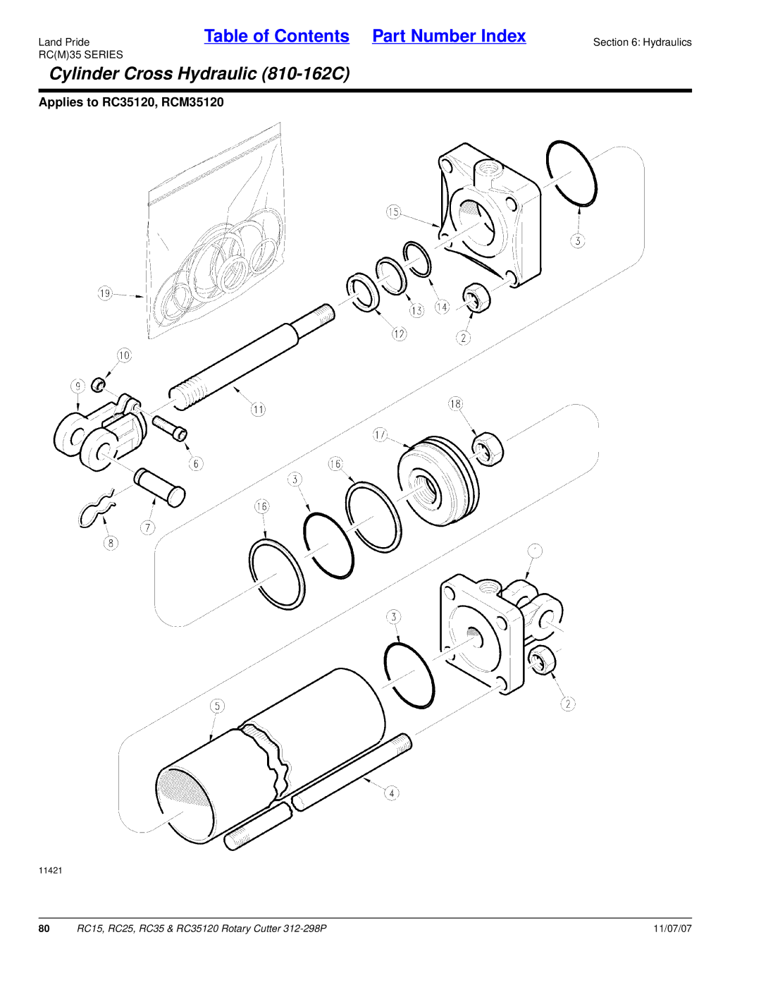 Land Pride RC35120, RC25, RC15 manual Cylinder Cross Hydraulic 810-162C 