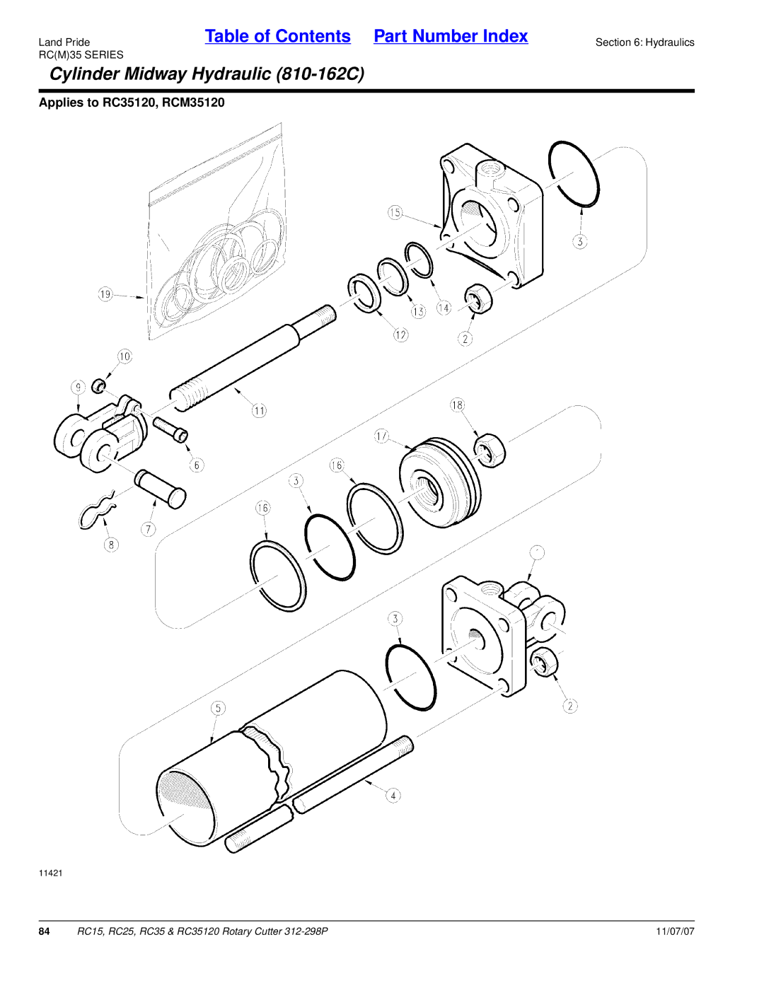 Land Pride RC35120, RC25, RC15 manual Cylinder Midway Hydraulic 810-162C 