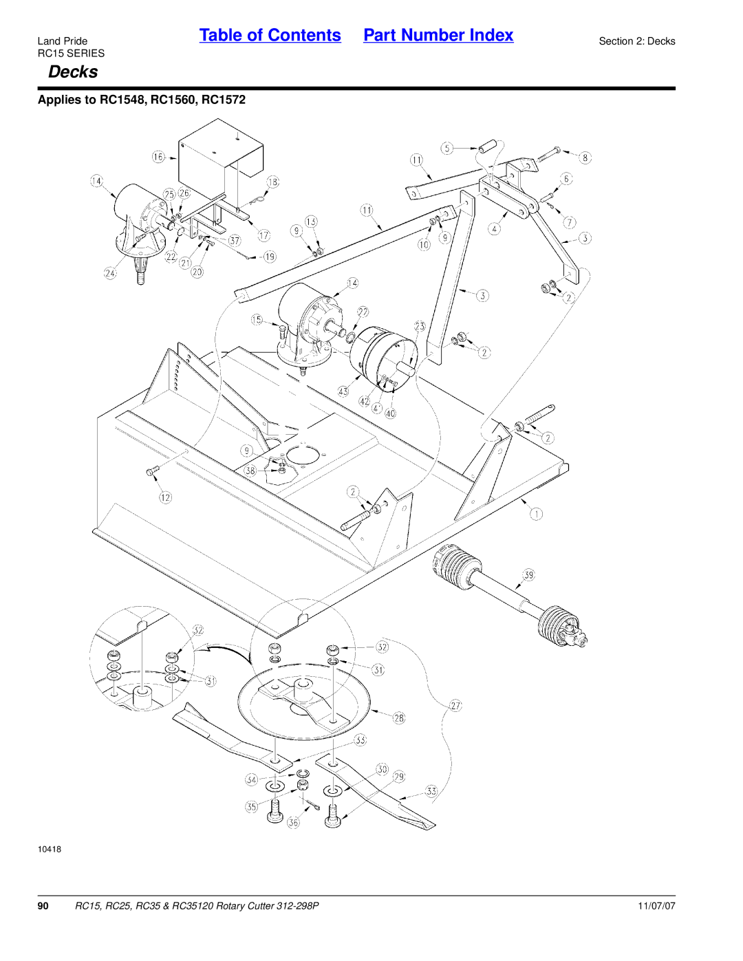 Land Pride RC25, RC35120 manual Decks, RC15 Series 