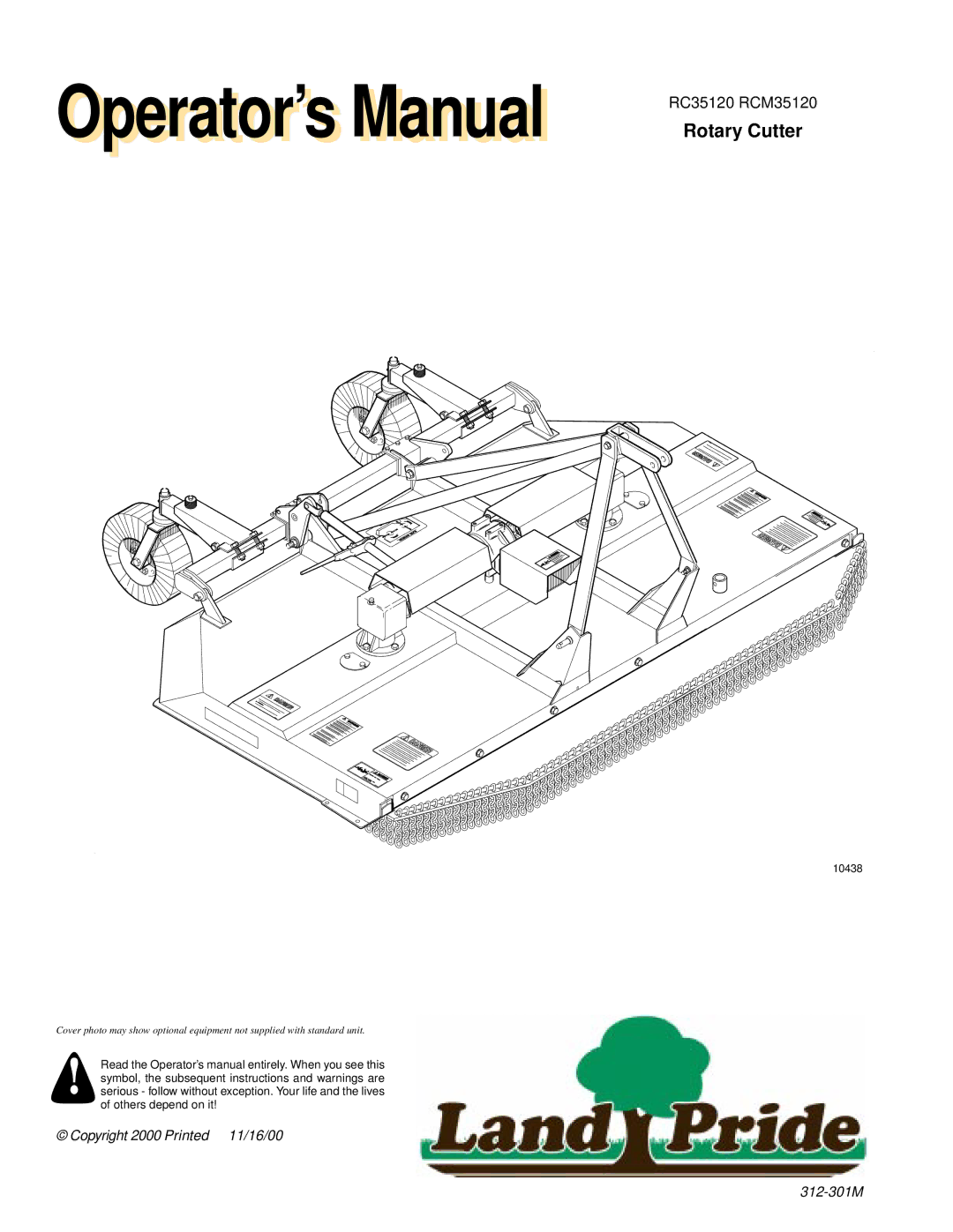 Land Pride RC35120 RCM35120 manual Operator’s t ’s Manual l 