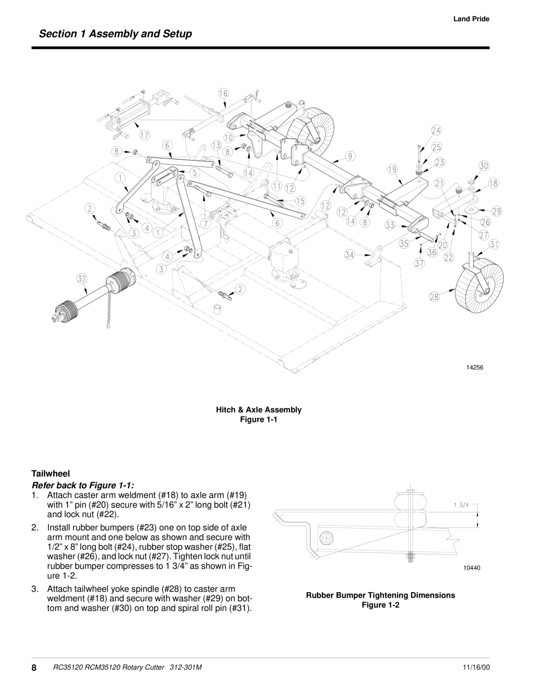 Land Pride RC35120 RCM35120 manual Tailwheel, Refer back to Figure 