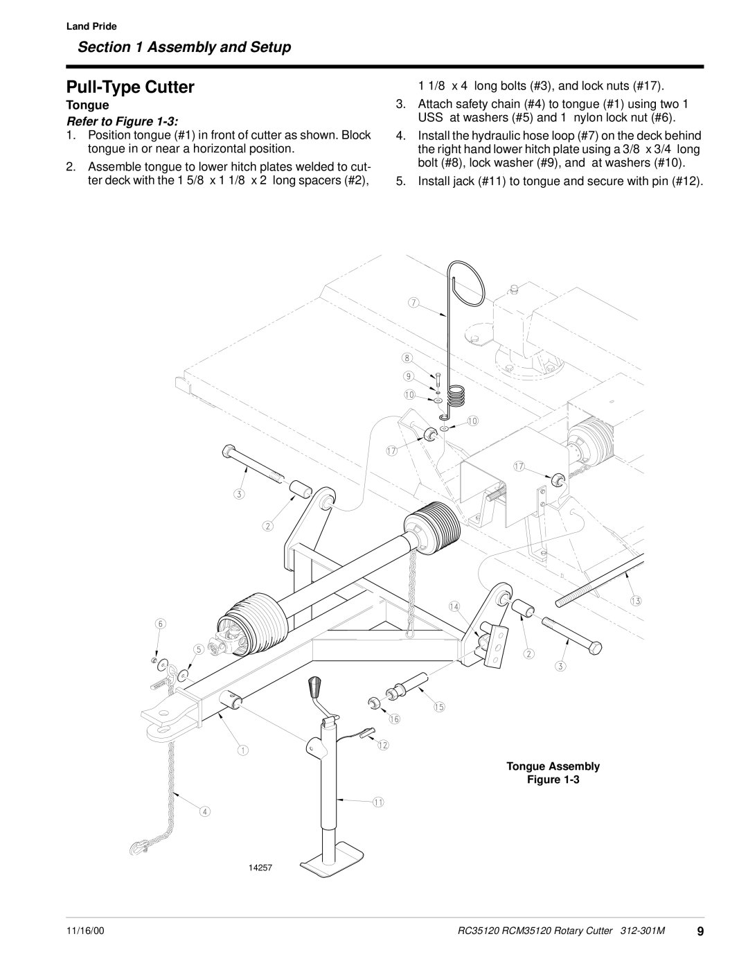 Land Pride RC35120 RCM35120 manual Pull-Type Cutter, Tongue 