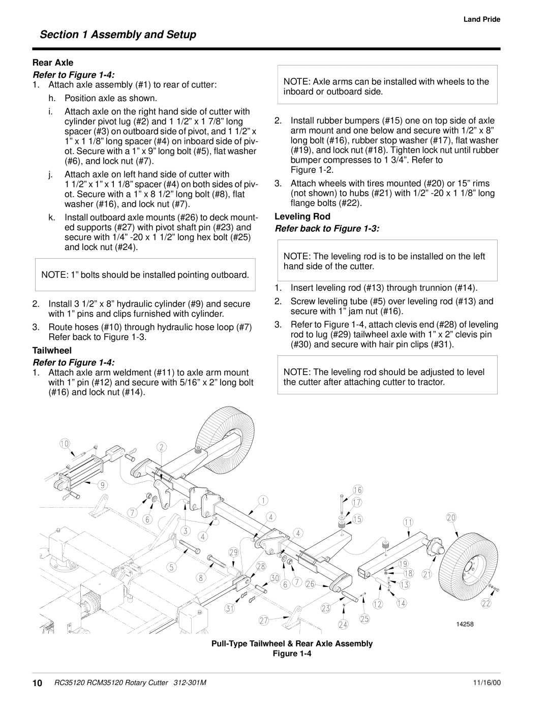 Land Pride RC35120 RCM35120 manual Rear Axle, Leveling Rod 