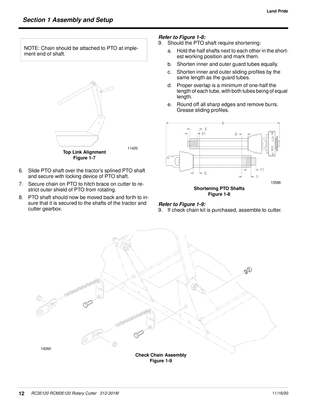 Land Pride RC35120 RCM35120 manual If check chain kit is purchased, assemble to cutter 