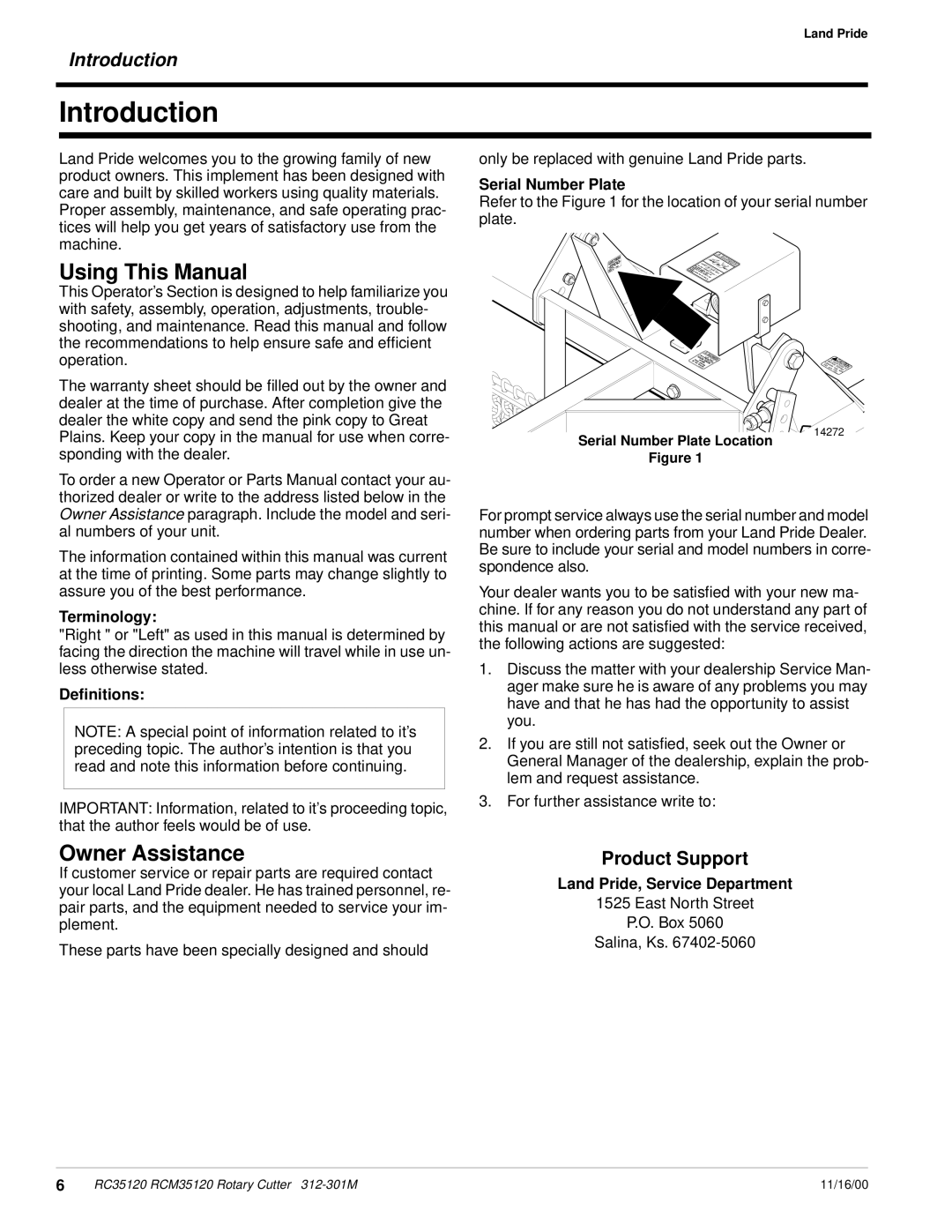 Land Pride RC35120 RCM35120 manual Using This Manual, Owner Assistance 