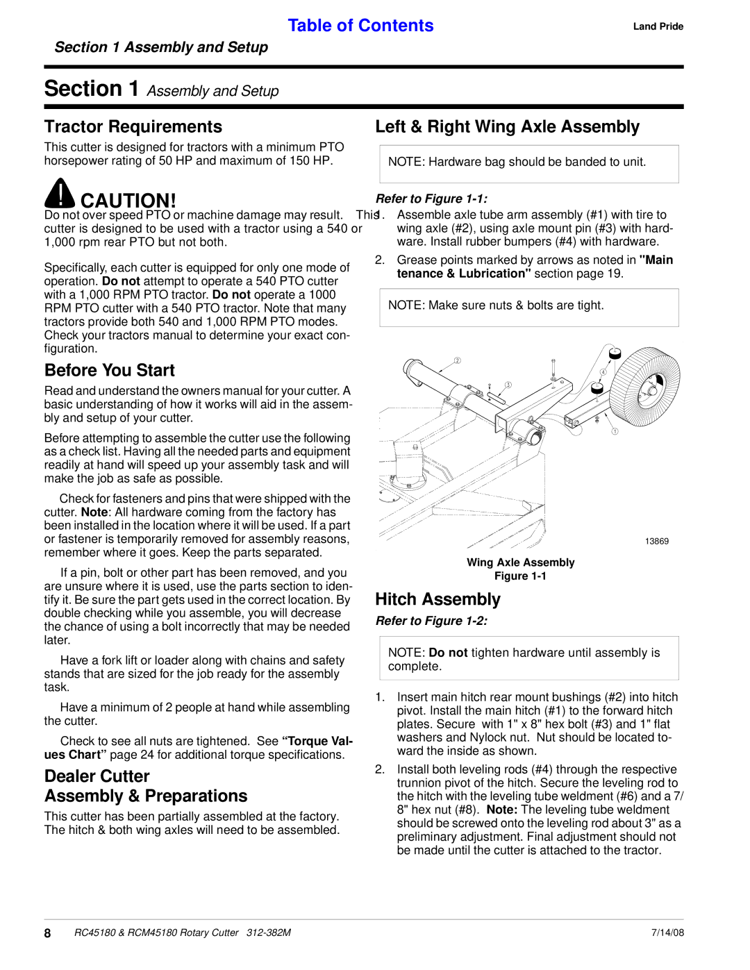 Land Pride RC45180, RCM45180 Tractor Requirements, Before You Start, Dealer Cutter Assembly & Preparations, Hitch Assembly 