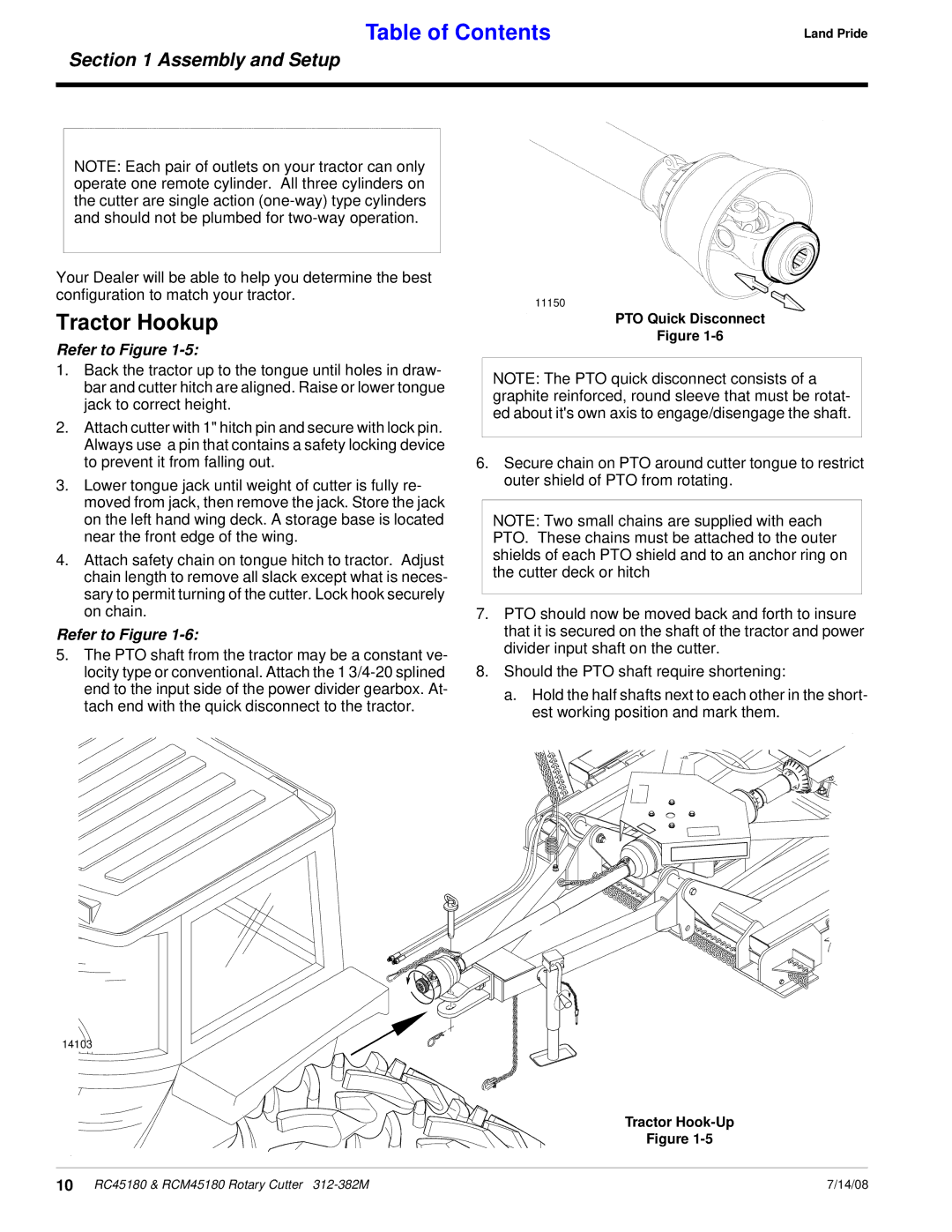 Land Pride RC45180, RCM45180 manual Tractor Hookup 