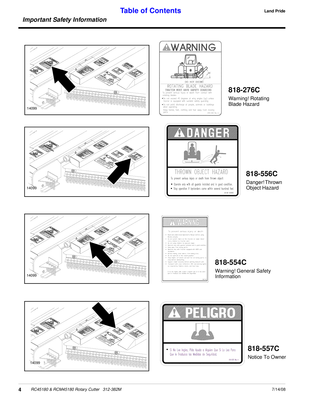 Land Pride RC45180, RCM45180 manual 818-276C, 818-556C, 818-554C, 818-557C 