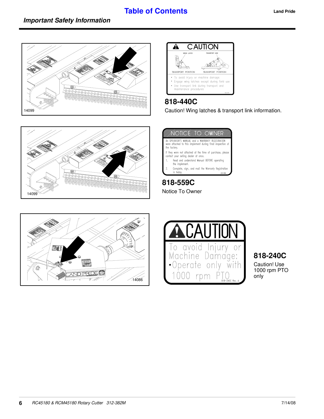 Land Pride RC45180, RCM45180 manual 818-440C, 818-240C 