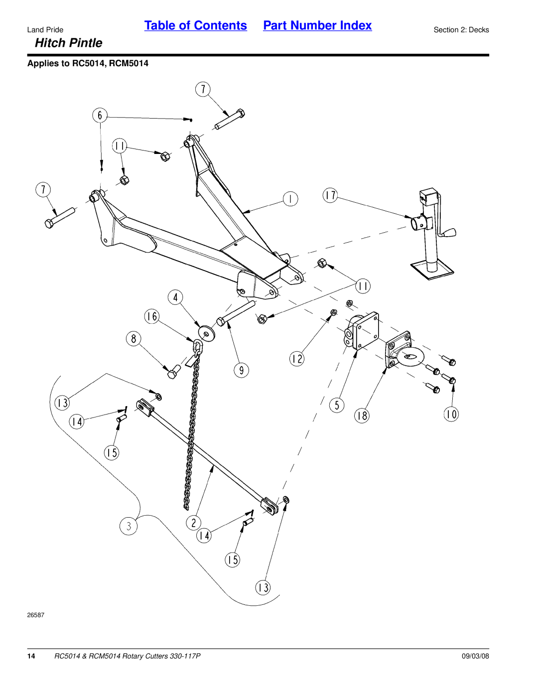 Land Pride RC5014, RCM5014 manual Hitch Pintle 