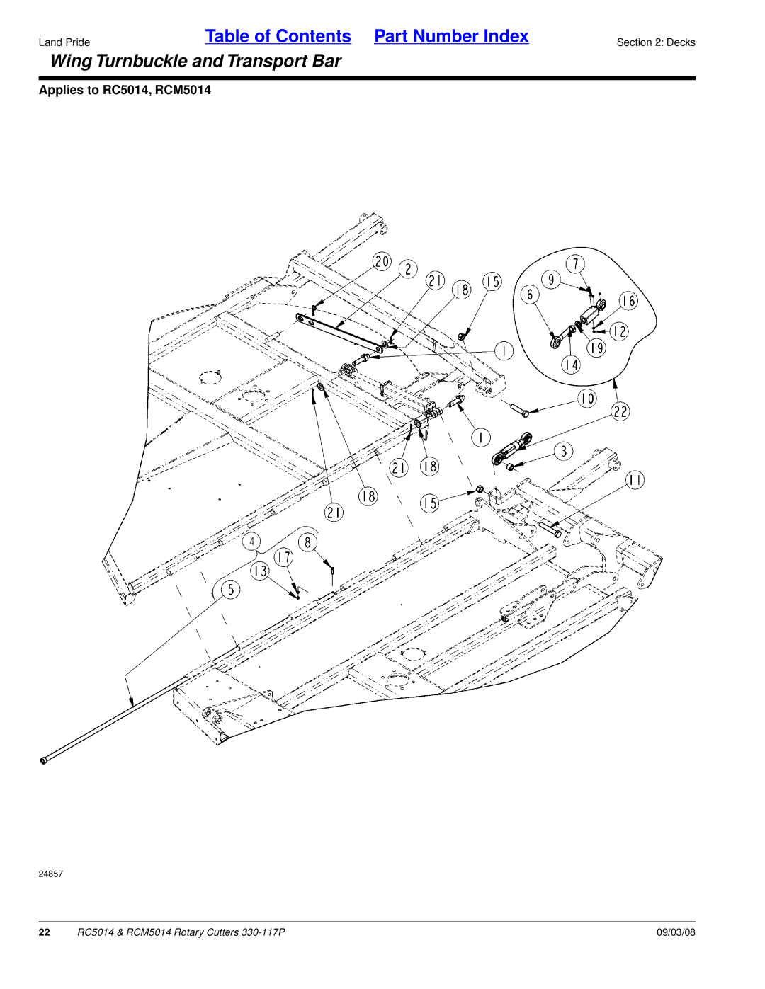 Land Pride RC5014, RCM5014 manual Wing Turnbuckle and Transport Bar 