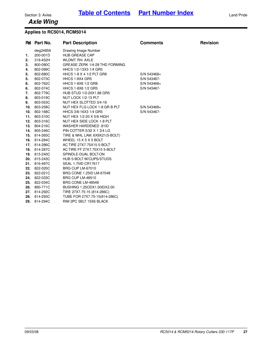 Land Pride RCM5014, RC5014 manual WLDMT. RH. Axle 