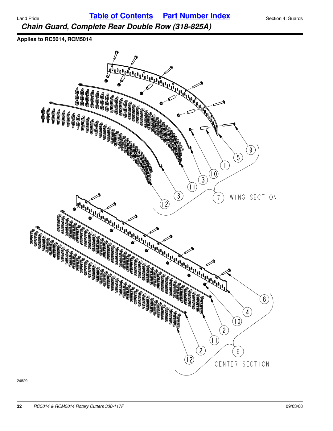 Land Pride RC5014, RCM5014 manual Chain Guard, Complete Rear Double Row 318-825A 