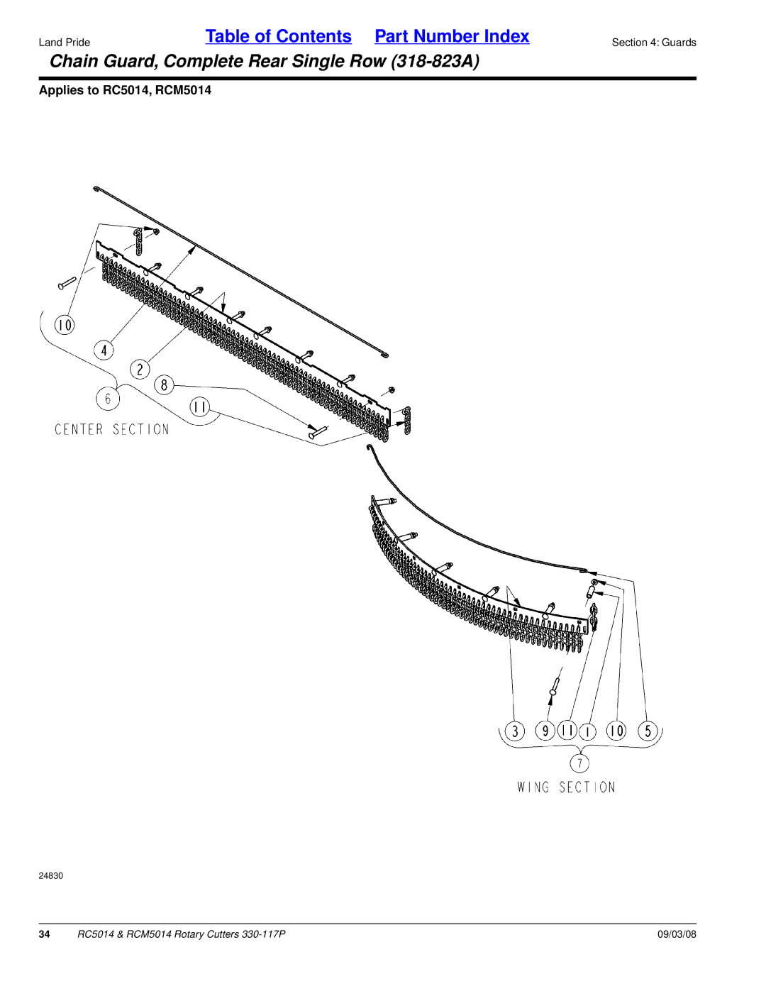 Land Pride RC5014, RCM5014 manual Chain Guard, Complete Rear Single Row 318-823A 