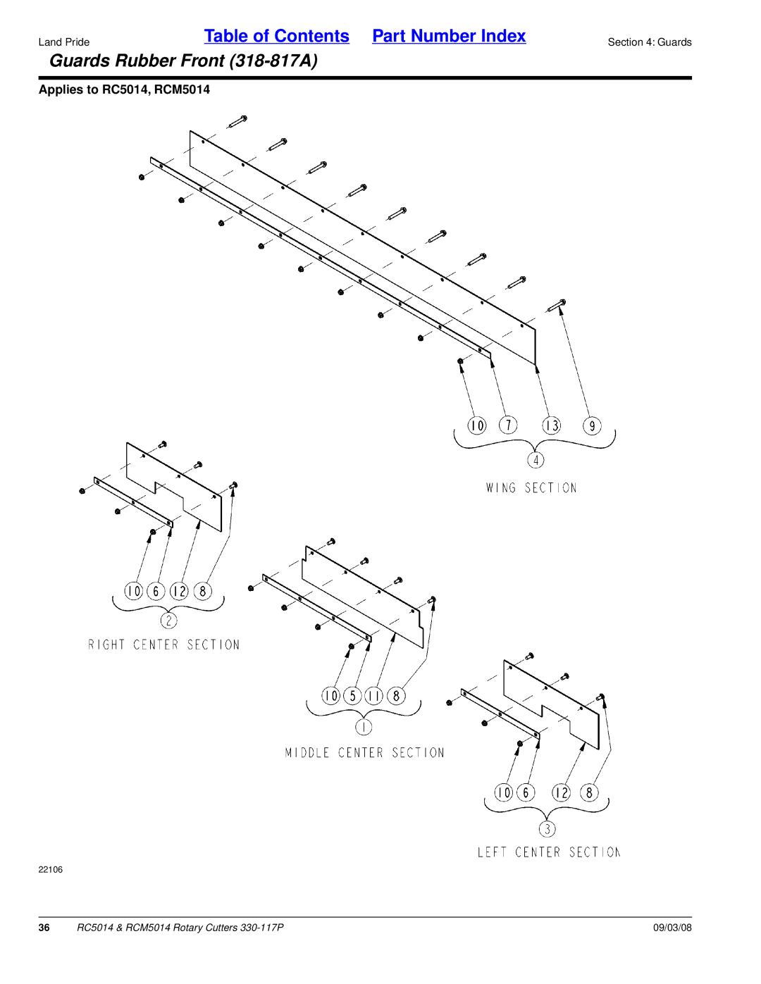 Land Pride RC5014, RCM5014 manual Guards Rubber Front 318-817A 