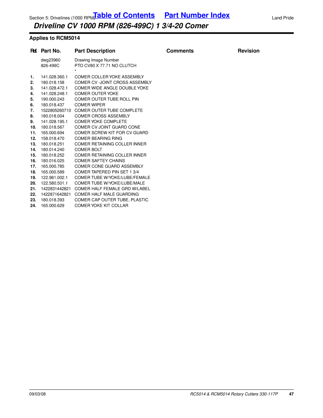 Land Pride RCM5014, RC5014 manual 24 .000.629 Comer Yoke KIT Collar 