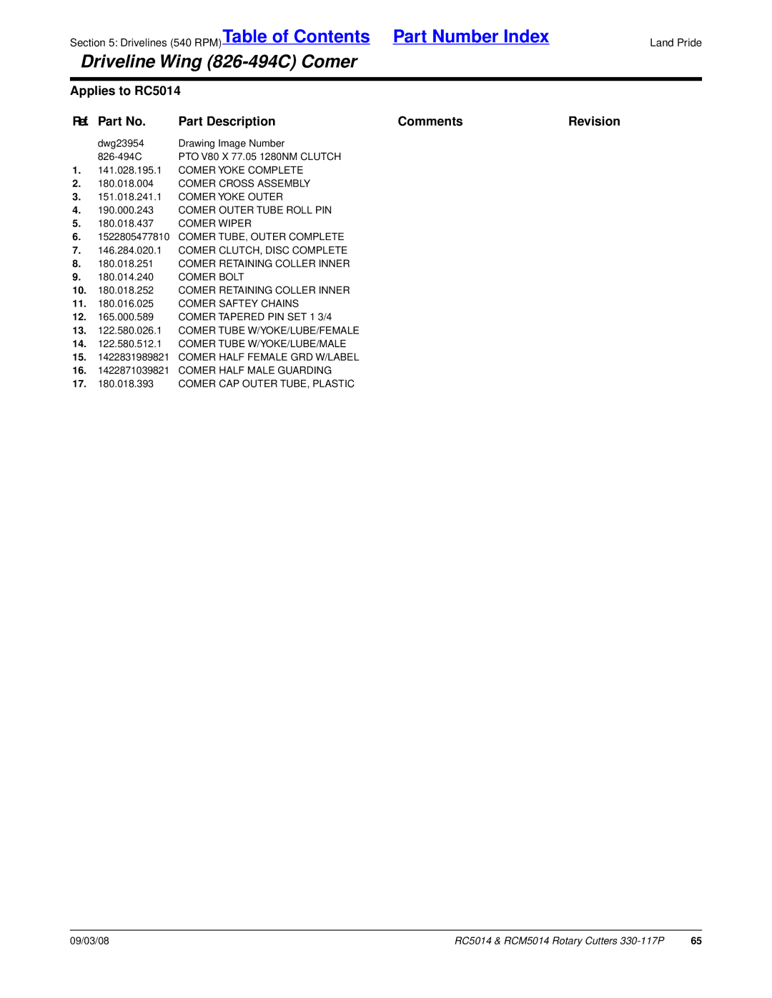 Land Pride RCM5014, RC5014 manual Comer Cross Assembly 