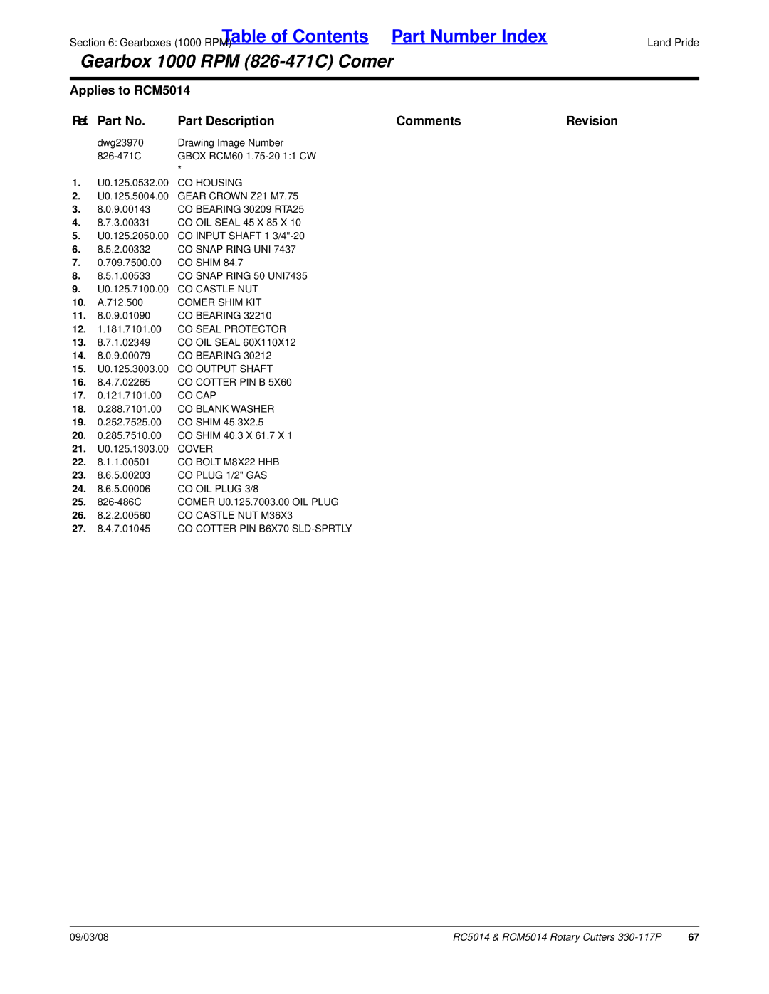 Land Pride RCM5014, RC5014 manual Gearboxes 1000 RPM 