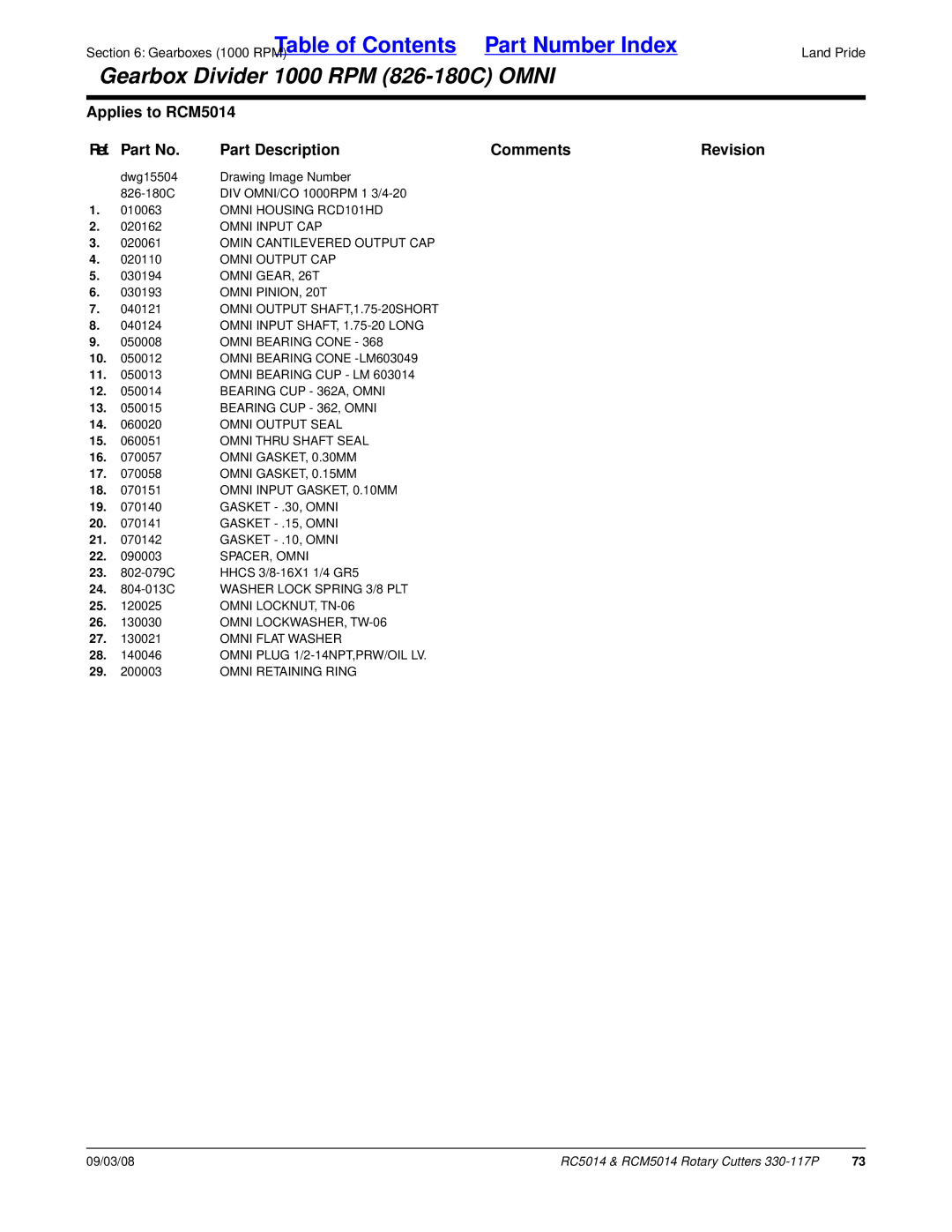 Land Pride RCM5014 Omni Housing RCD101HD, Omni Input CAP, Omin Cantilevered Output CAP, Omni Output CAP, Omni GEAR, 26T 