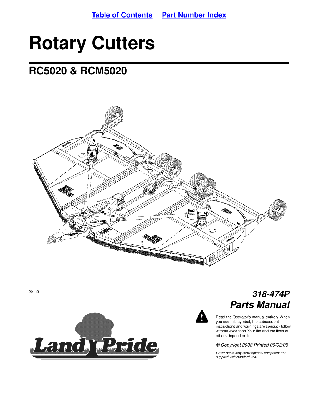 Land Pride RC5020 manual Rotary Cutters 