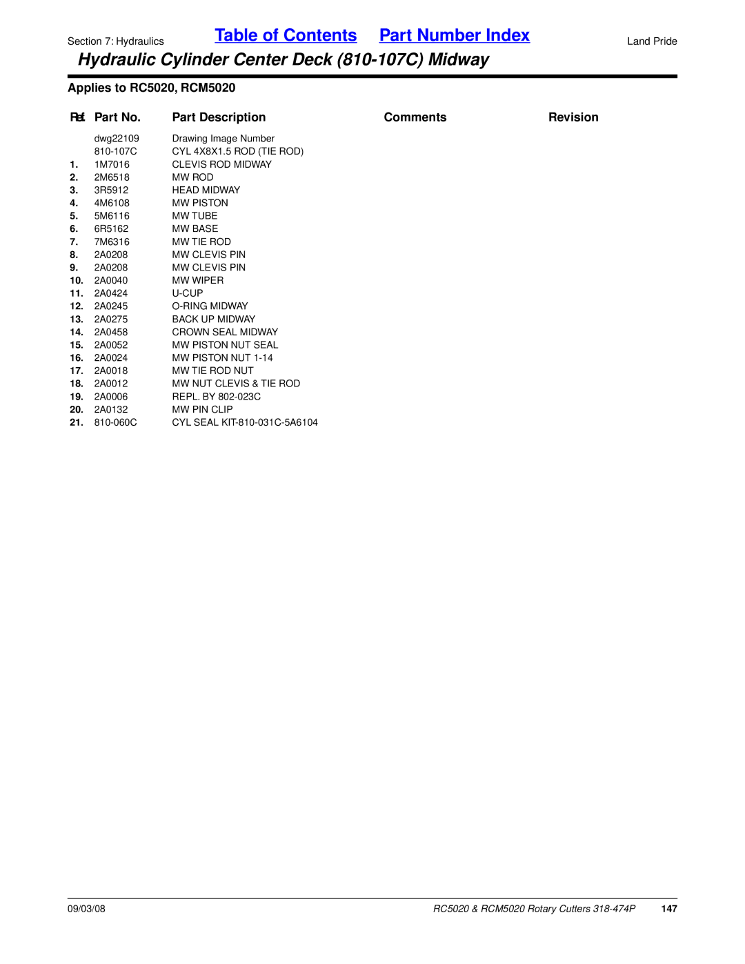 Land Pride RC5020 CYL 4X8X1.5 ROD TIE ROD, Clevis ROD Midway, Mw Rod, Head Midway, MW Piston, MW Tube, MW Base, Mw Tie Rod 