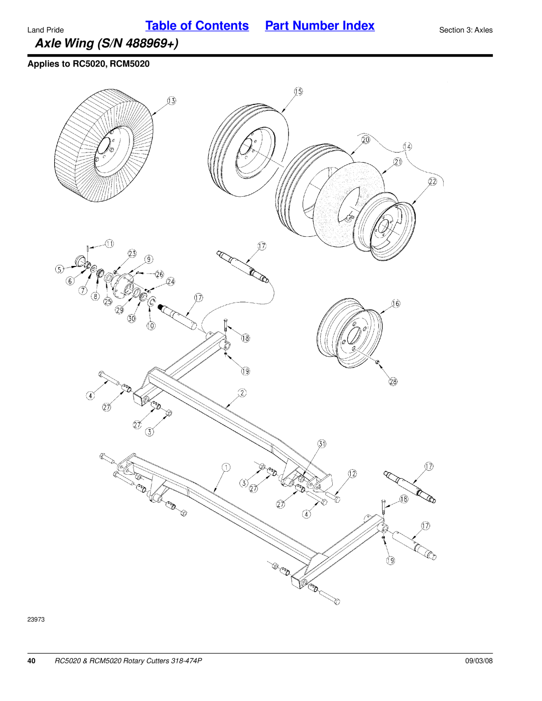 Land Pride RC5020 manual Axle Wing S/N 488969+ 