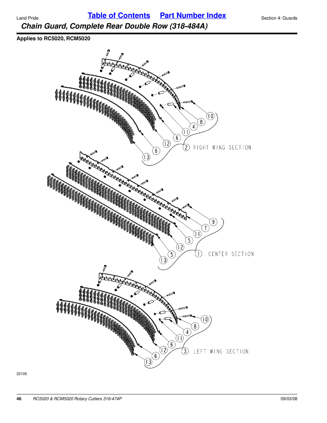 Land Pride RC5020 manual Chain Guard, Complete Rear Double Row 318-484A 