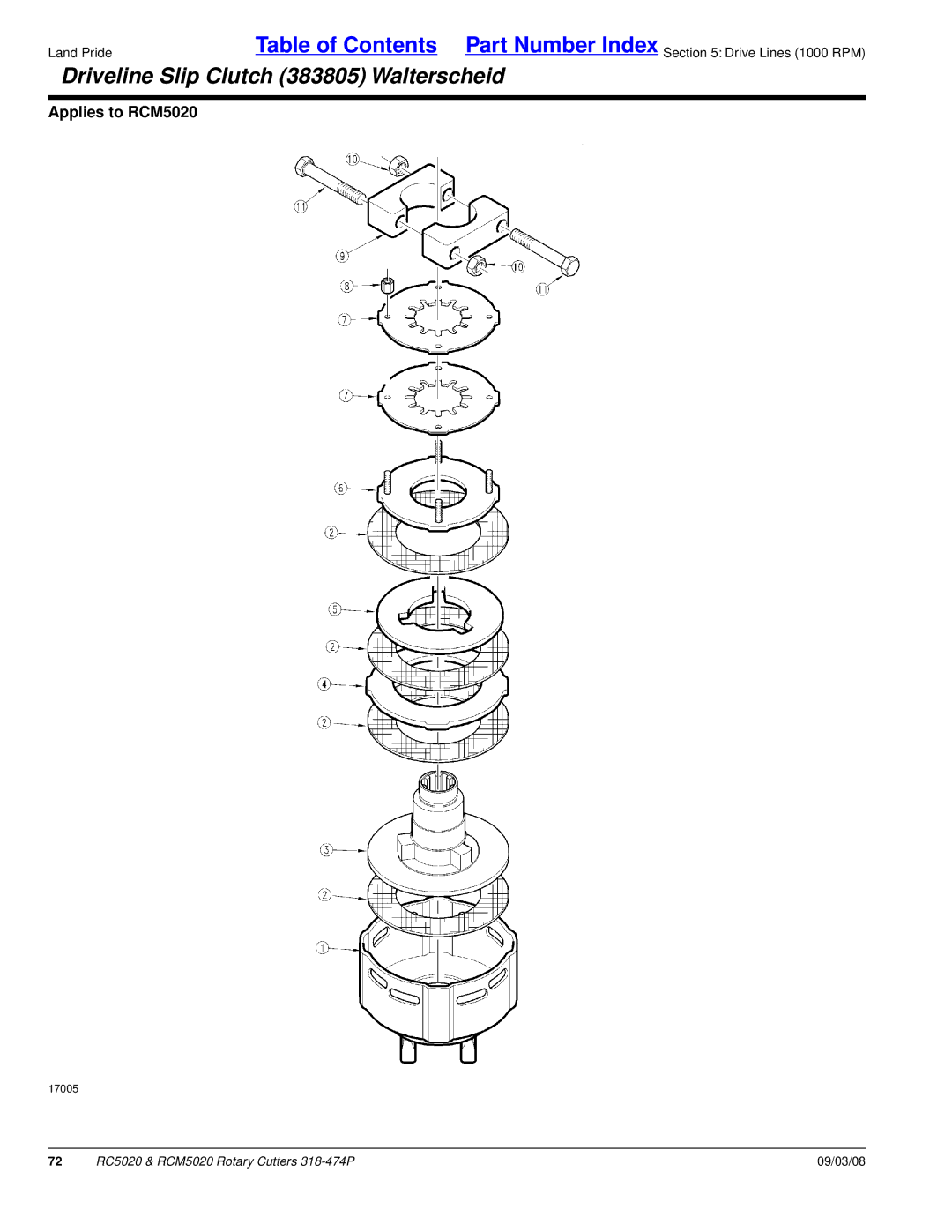 Land Pride RC5020 manual Driveline Slip Clutch 383805 Walterscheid 