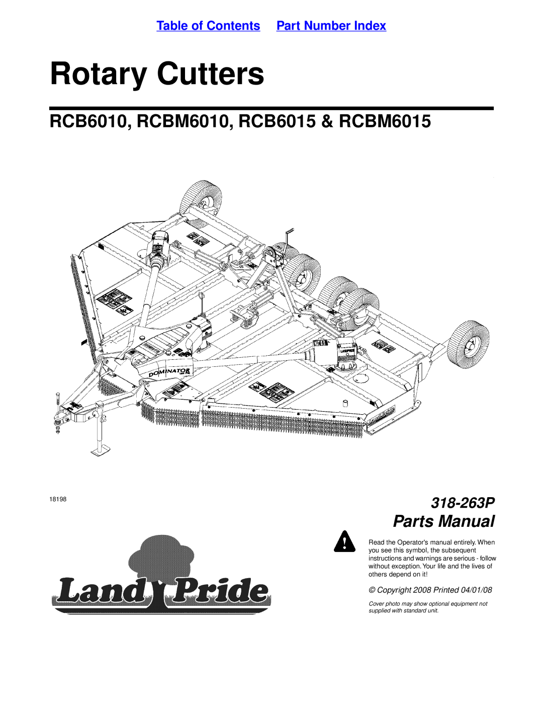 Land Pride RCB6015, RCBM6015, RCB6010, RCBM6010 manual Rotary Cutters 