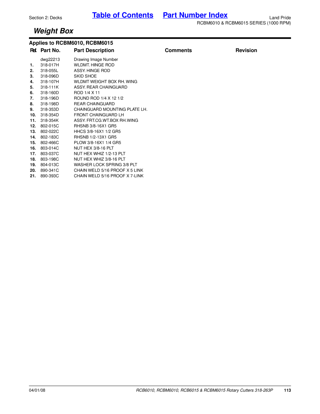 Land Pride RCB6015, RCBM6015, RCB6010, RCBM6010 manual 113 