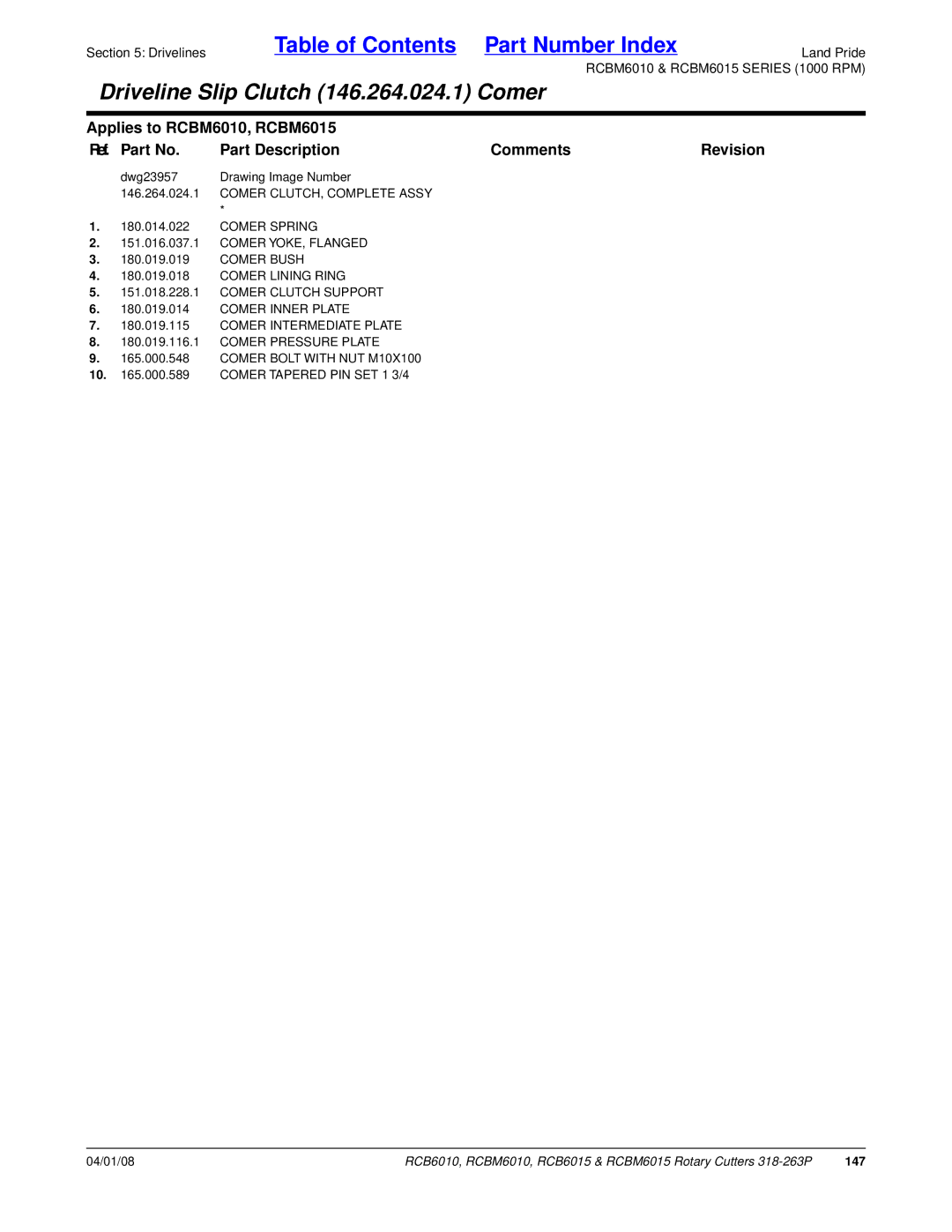 Land Pride RCBM6010, RCBM6015, RCB6015, RCB6010 manual 147 