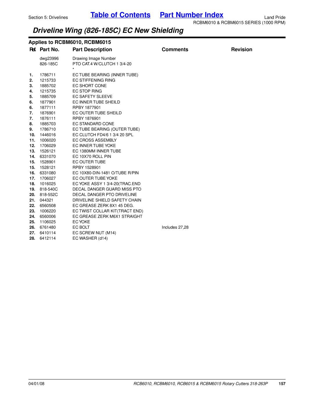 Land Pride RCB6015, RCBM6015, RCB6010, RCBM6010 manual 157 