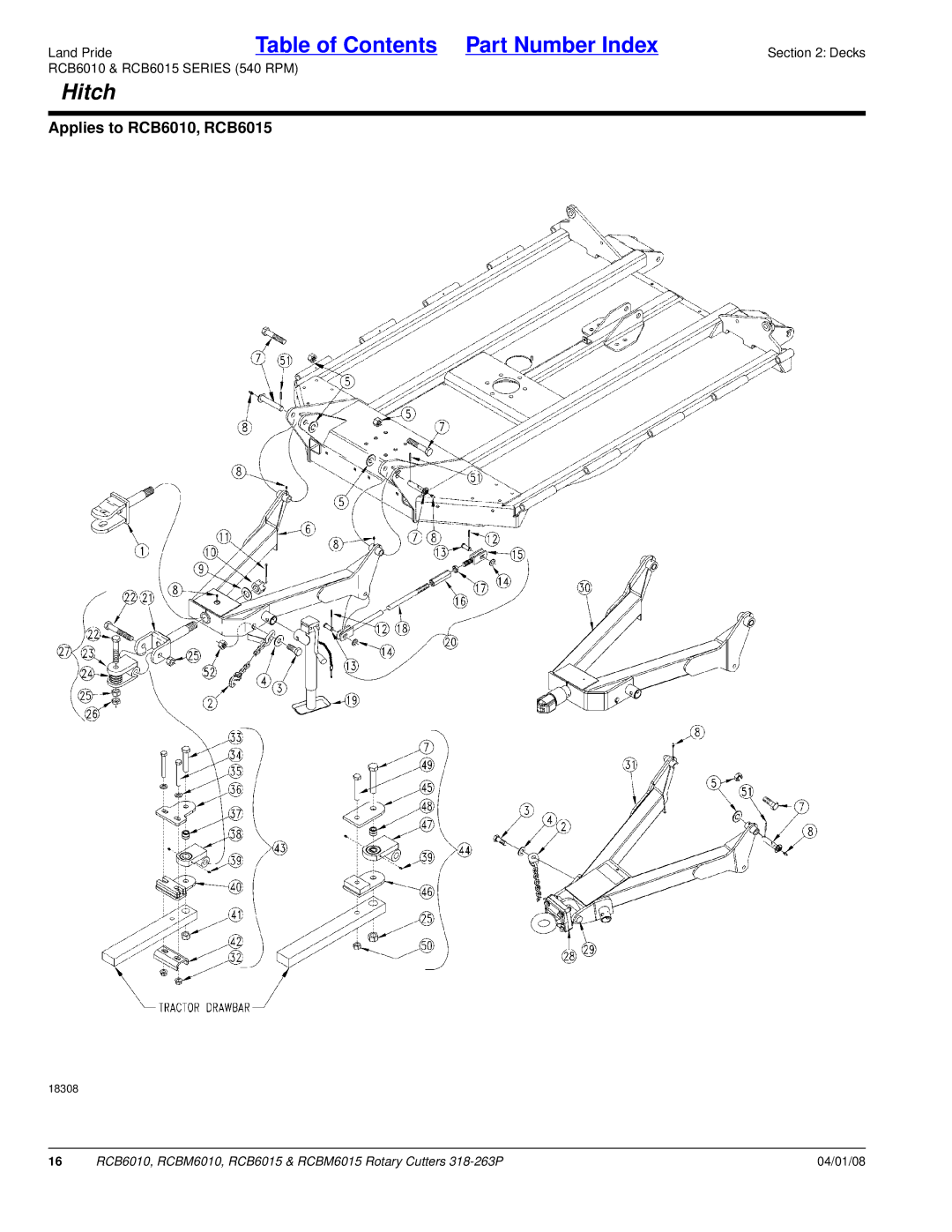 Land Pride RCBM6015, RCB6015, RCB6010, RCBM6010 manual Hitch 