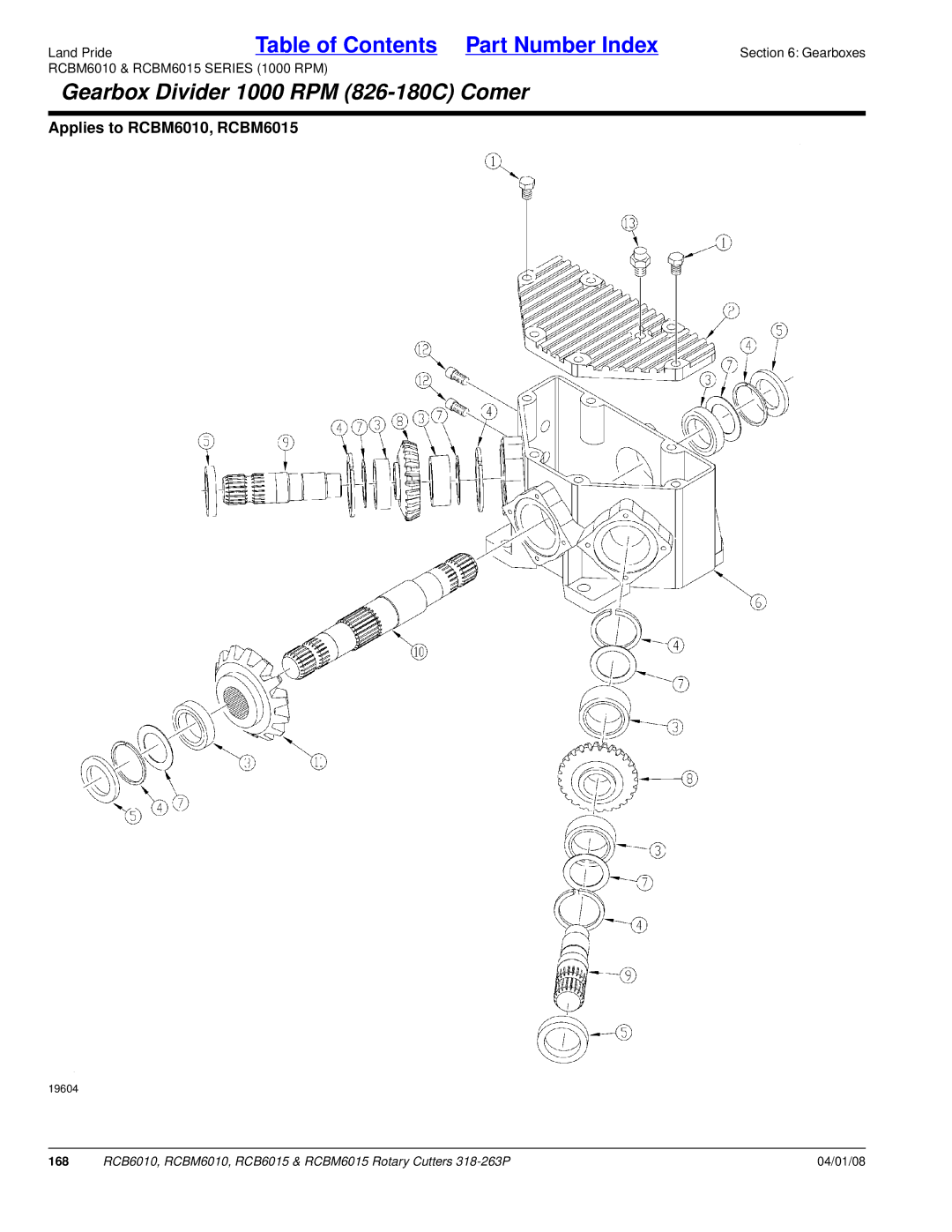 Land Pride RCBM6015, RCB6015, RCB6010, RCBM6010 manual Gearbox Divider 1000 RPM 826-180C Comer 