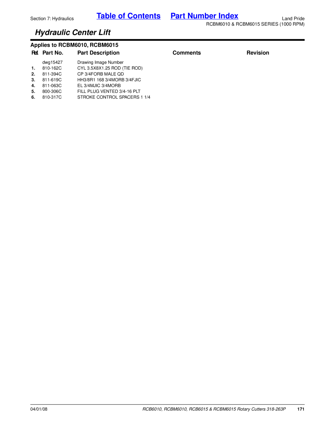 Land Pride RCBM6010, RCBM6015, RCB6015, RCB6010 manual 171 