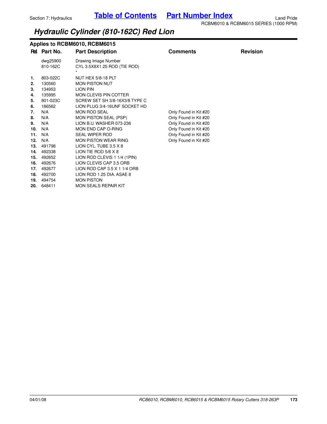 Land Pride RCB6015, RCBM6015, RCB6010, RCBM6010 manual 173 