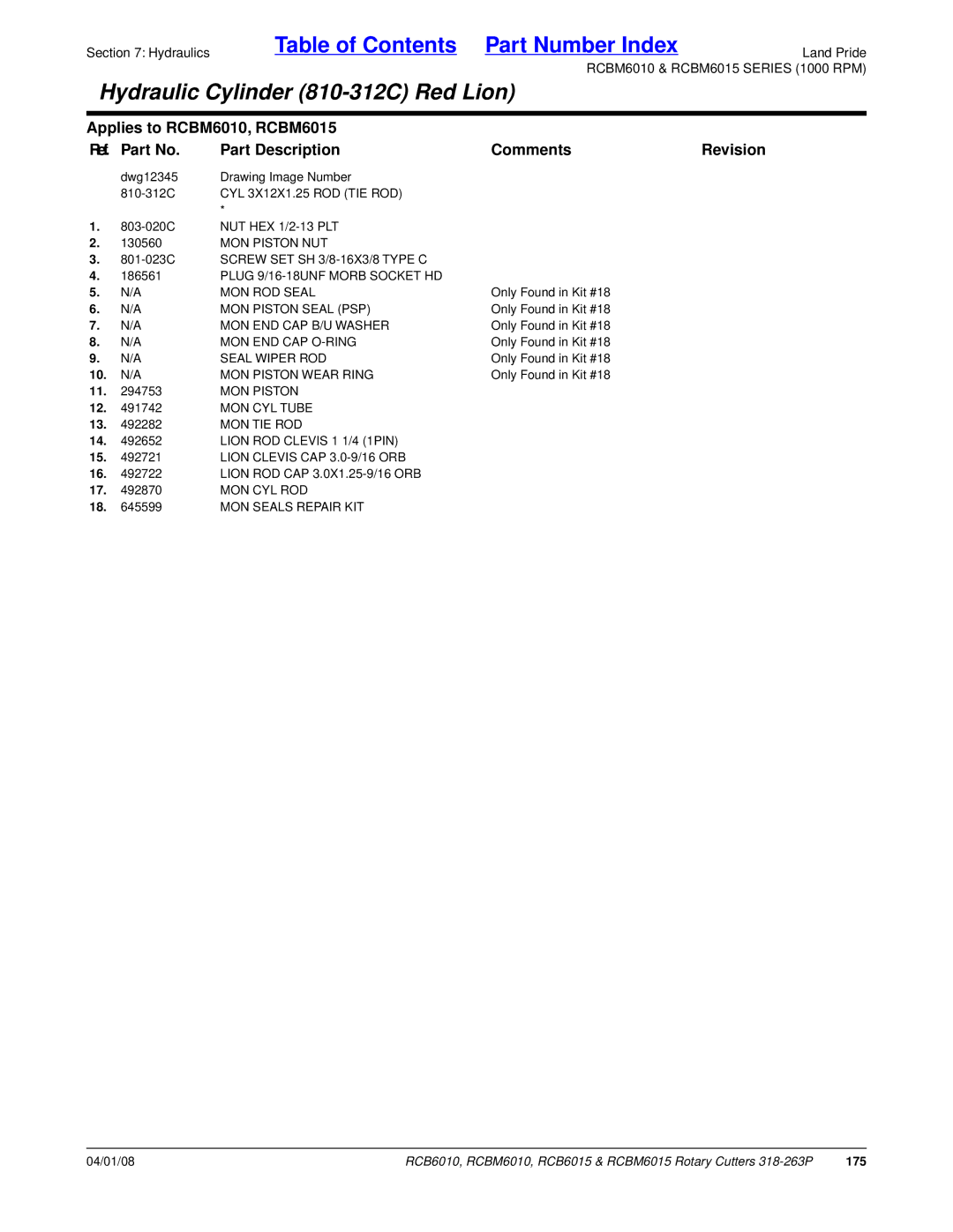 Land Pride RCBM6010, RCBM6015, RCB6015, RCB6010 manual 175 