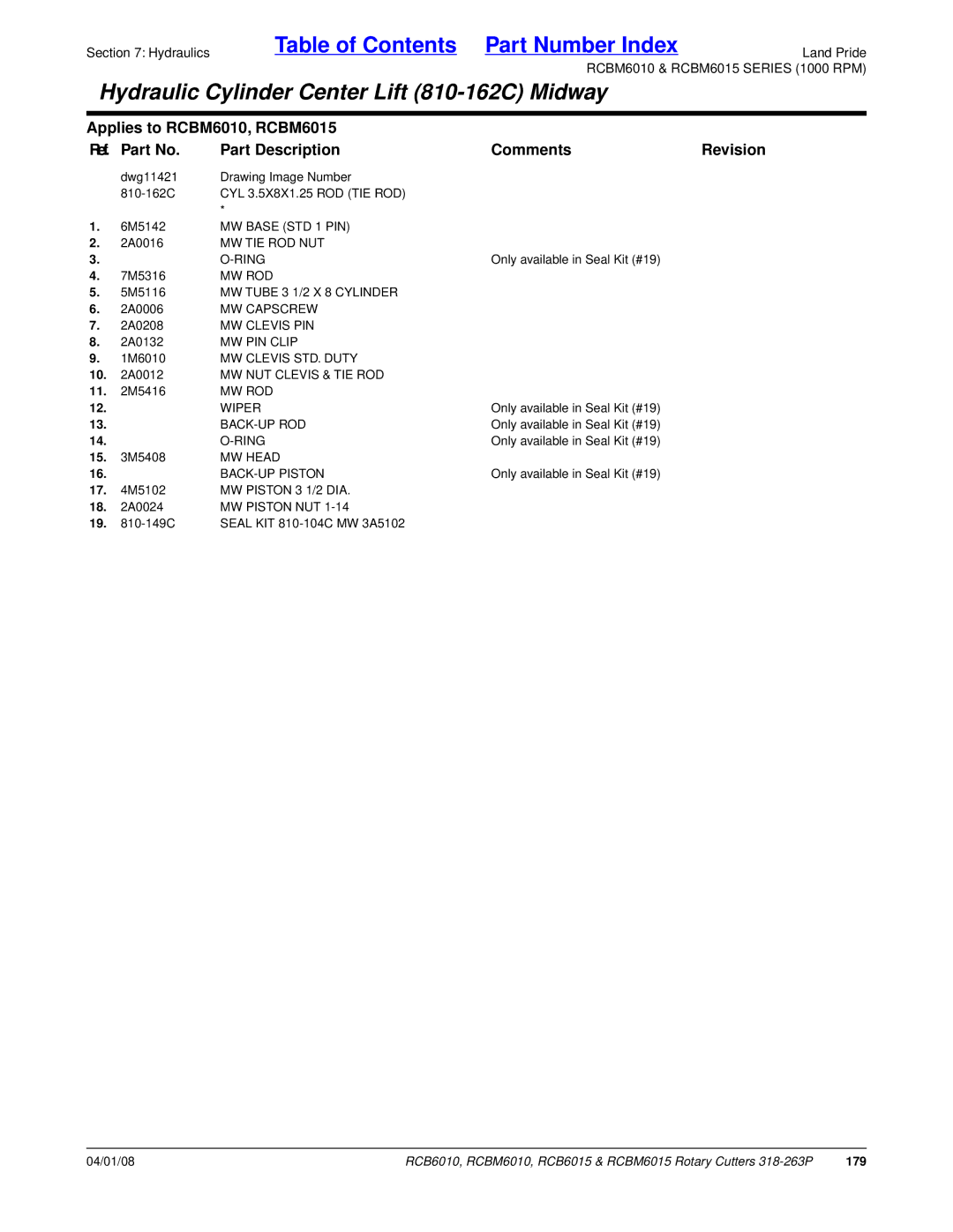 Land Pride RCBM6010, RCBM6015, RCB6015, RCB6010 manual 179 