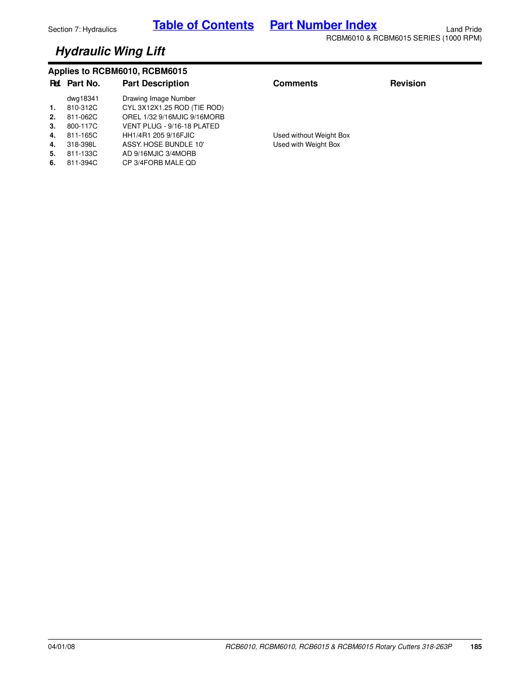 Land Pride RCB6015, RCBM6015, RCB6010, RCBM6010 manual 185 