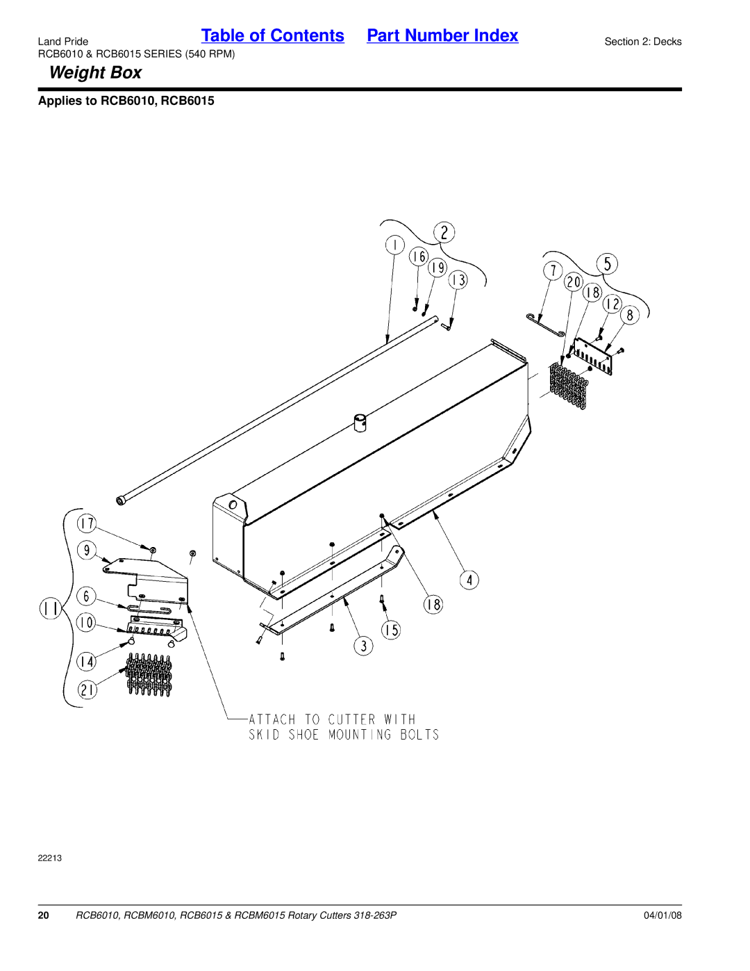 Land Pride RCBM6015, RCB6015, RCB6010, RCBM6010 manual Weight Box 