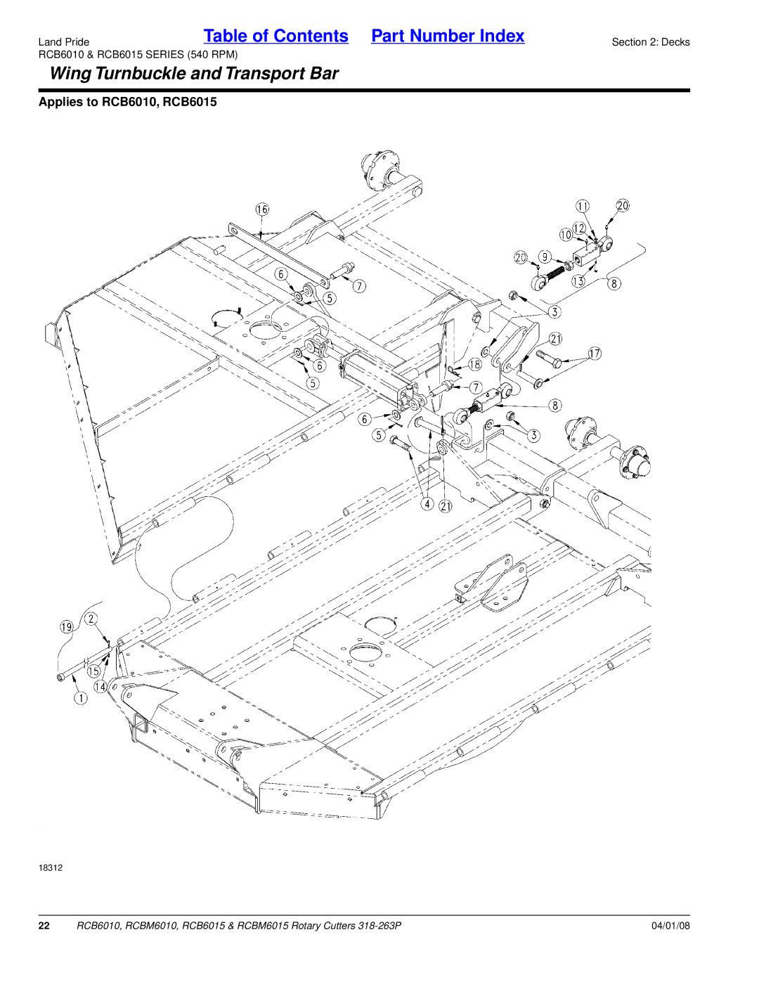 Land Pride RCB6010, RCBM6015, RCB6015, RCBM6010 manual Wing Turnbuckle and Transport Bar 