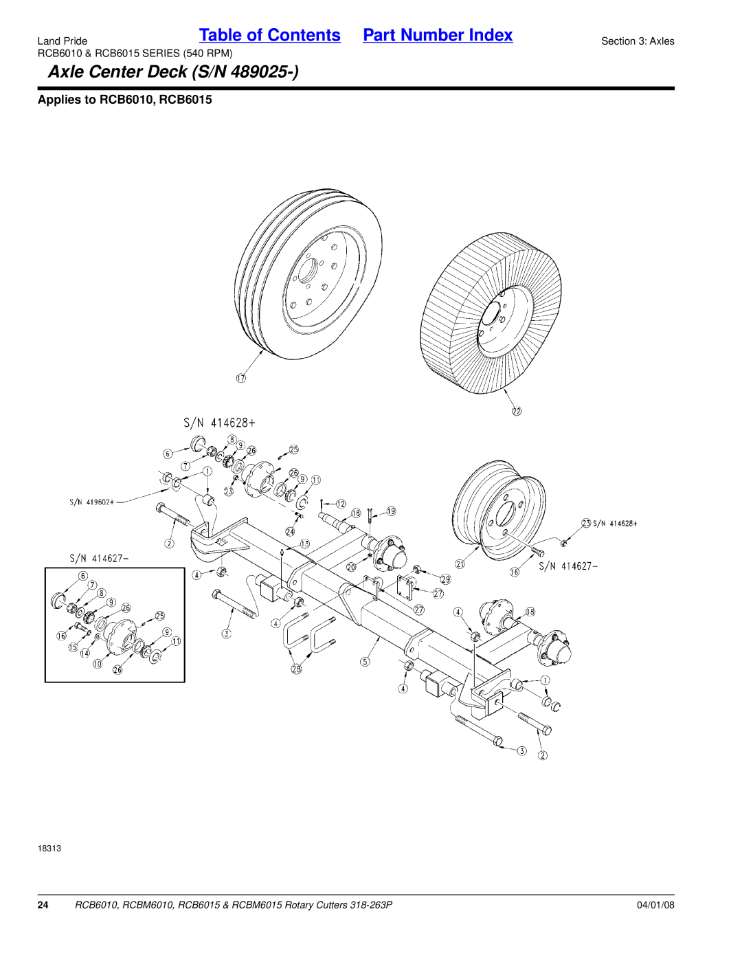 Land Pride RCBM6015, RCB6015, RCB6010, RCBM6010 manual Axle Center Deck S/N 