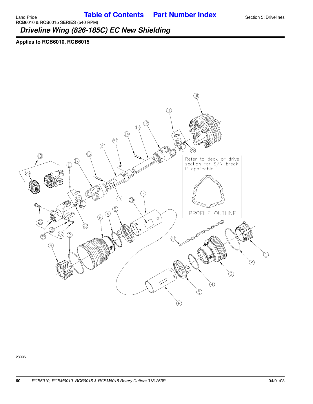 Land Pride RCBM6015, RCB6015, RCB6010, RCBM6010 manual Driveline Wing 826-185C EC New Shielding 