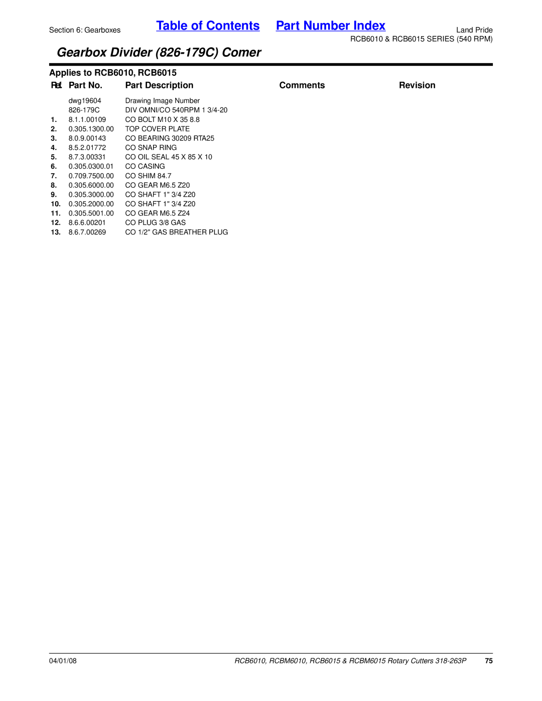 Land Pride RCBM6010, RCBM6015, RCB6015, RCB6010 manual CO Snap Ring, CO Casing 