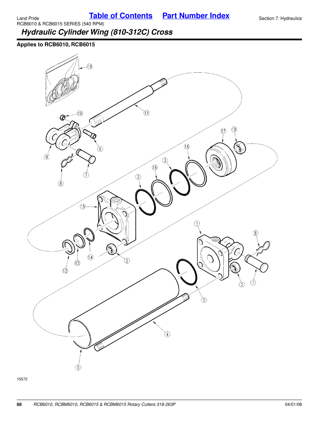 Land Pride RCBM6015, RCB6015, RCB6010, RCBM6010 manual Hydraulic Cylinder Wing 810-312C Cross 