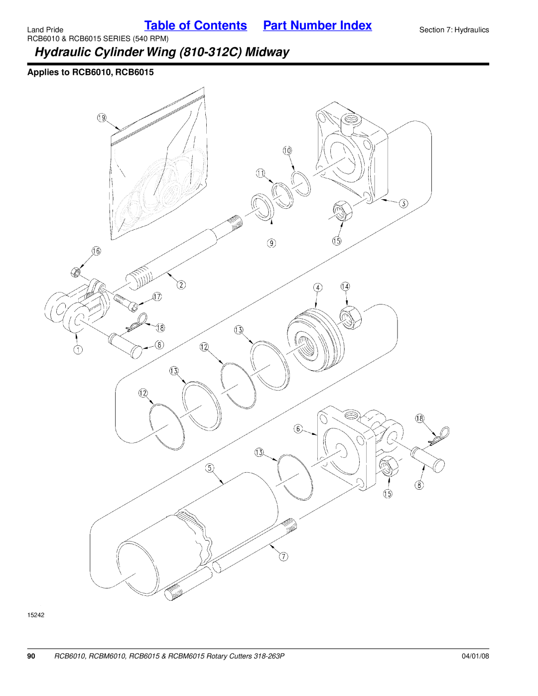 Land Pride RCB6010, RCBM6015, RCB6015, RCBM6010 manual Hydraulic Cylinder Wing 810-312C Midway 